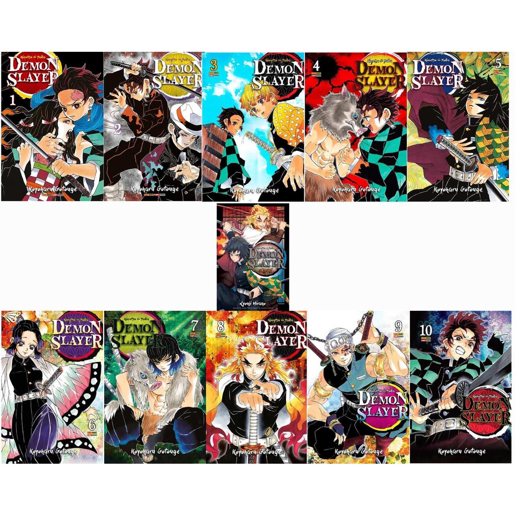 KIT Demon Slayer Kimetsu no Yaiba 1 ao 10 Lacrados + Gaiden