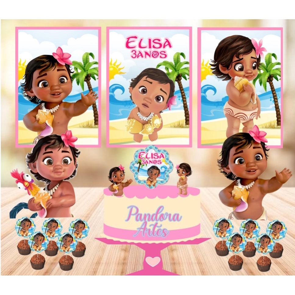 Kit Decoração De Festa Infantil Moana Baby Personalizado