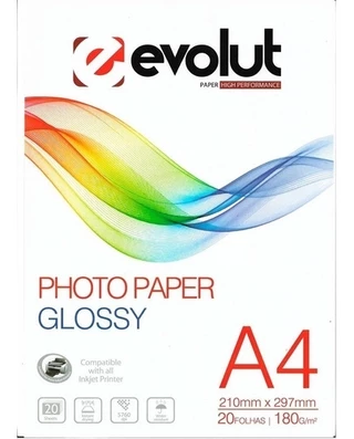 Papel Fotográfico A4 Glossy 180g 100 Folhas Evolut