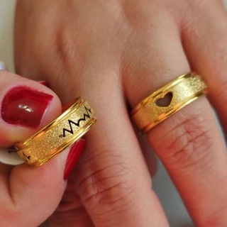 Alianças De Casamento Moedas Antigas Anel Batimento Cardíaco Amor Casal Dourado Original Madonz