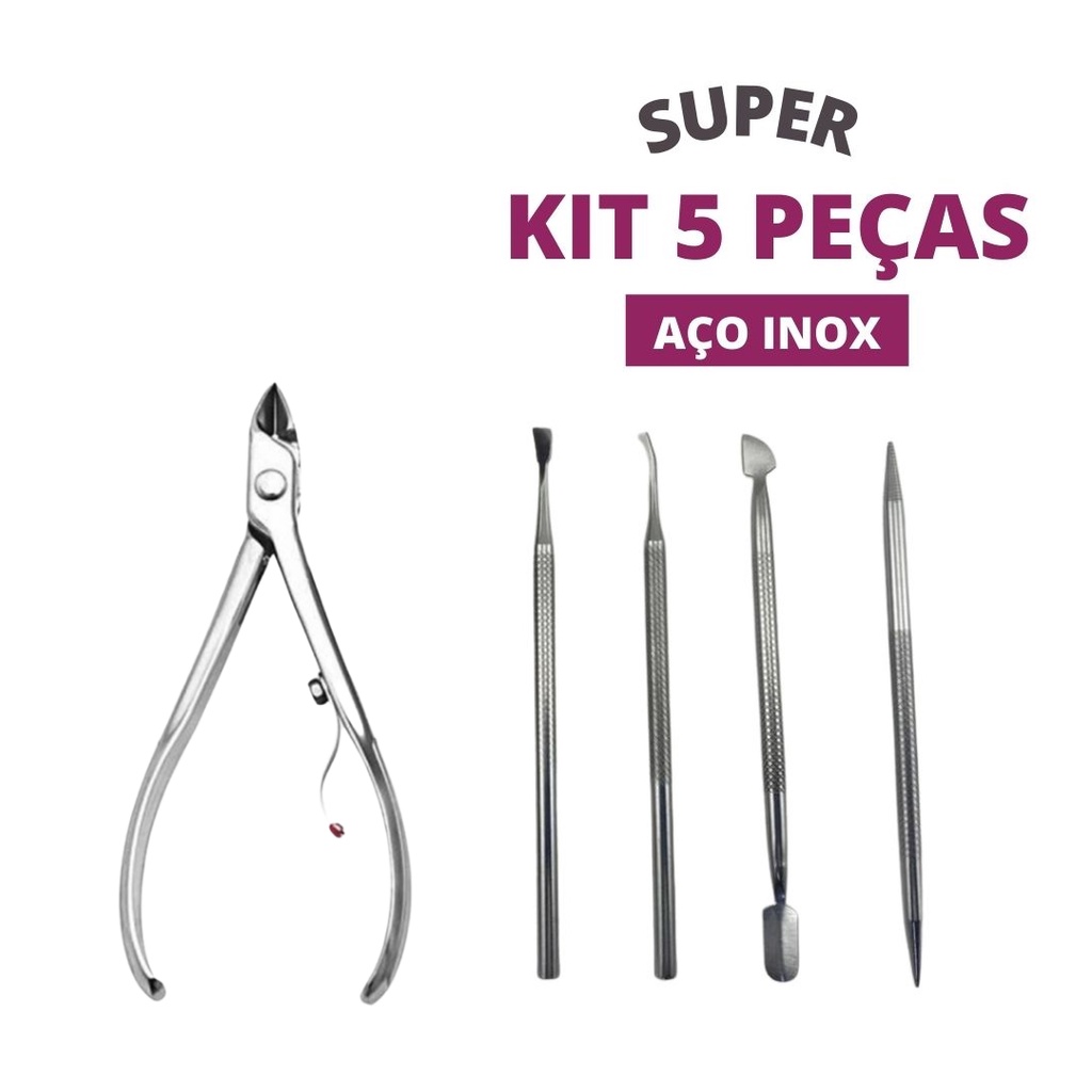 Kit Manicure 5 Peças (Alicate + Palito 2x1 + Espátula + Raspador ...