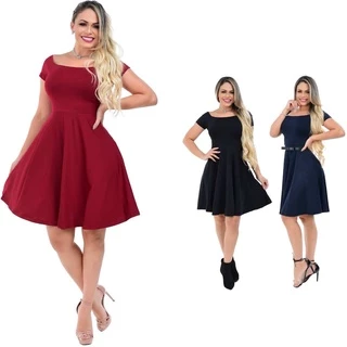Vestido Rodado Ombro a Ombro Moda Casual e Evangélica em Suplex para Cultos Festa Casamento