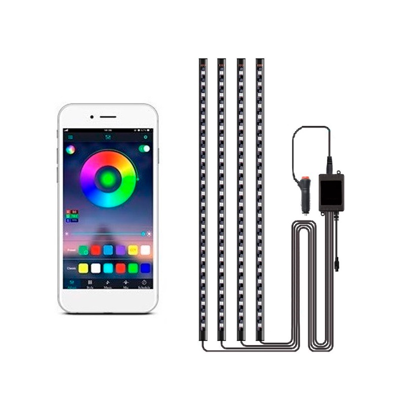 KIT FITA LED INTERNA ATMOSFERA RGB 4 FITAS COM 18 LEDS 12V - SHOCKLIGHT