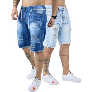 Homens Bermuda jeans Rasgado Desfiado Bainha crua  Bermuda jeans rasgado,  Short jeans masculino, Shorts jeans rasgado