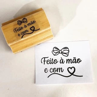 Carimbo Feito a Mão e Com o Coração Decorativos Embalagem Sacolas Kraft Tags Produto Artesanal Artesã Personalizados Laços