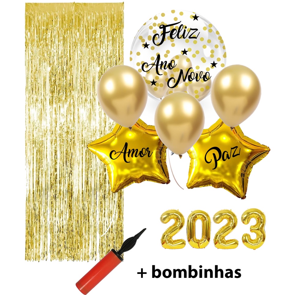 kit Buque Balao Ano Novo 2024 / Réveillon / Metalizado com numero 40 cm