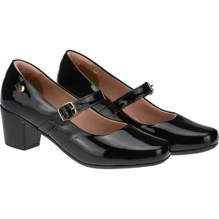 Sapato Boneca Salto Social Quadrado Bloco Baixo Salto 5cm Conforto Feminino Sandalia Boneca Social Para Dança Peep Toe Mary Jane Com Fivela