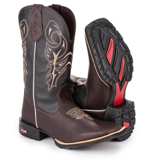 Bota Texana Country Delegada Masculina Couro Legítimo Bico Quadrado