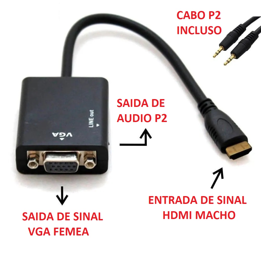 copy of Conversor Adaptador VGA Macho para HDMI Fêmea c/ Áudio 1080P p/ PC  HDTV Monitor