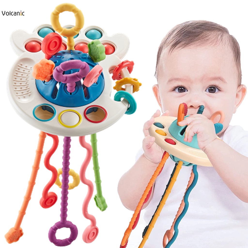 Desenvolvimento Atividade Brinquedo para Bebés, Chocalho Silicone, Puxar  Cordas, Brinquedos Sensoriais Montessori, Brinquedos Educativos para a