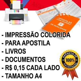 Impressões colorida A4 frente e verso para apostilas, planner, livros entre outros