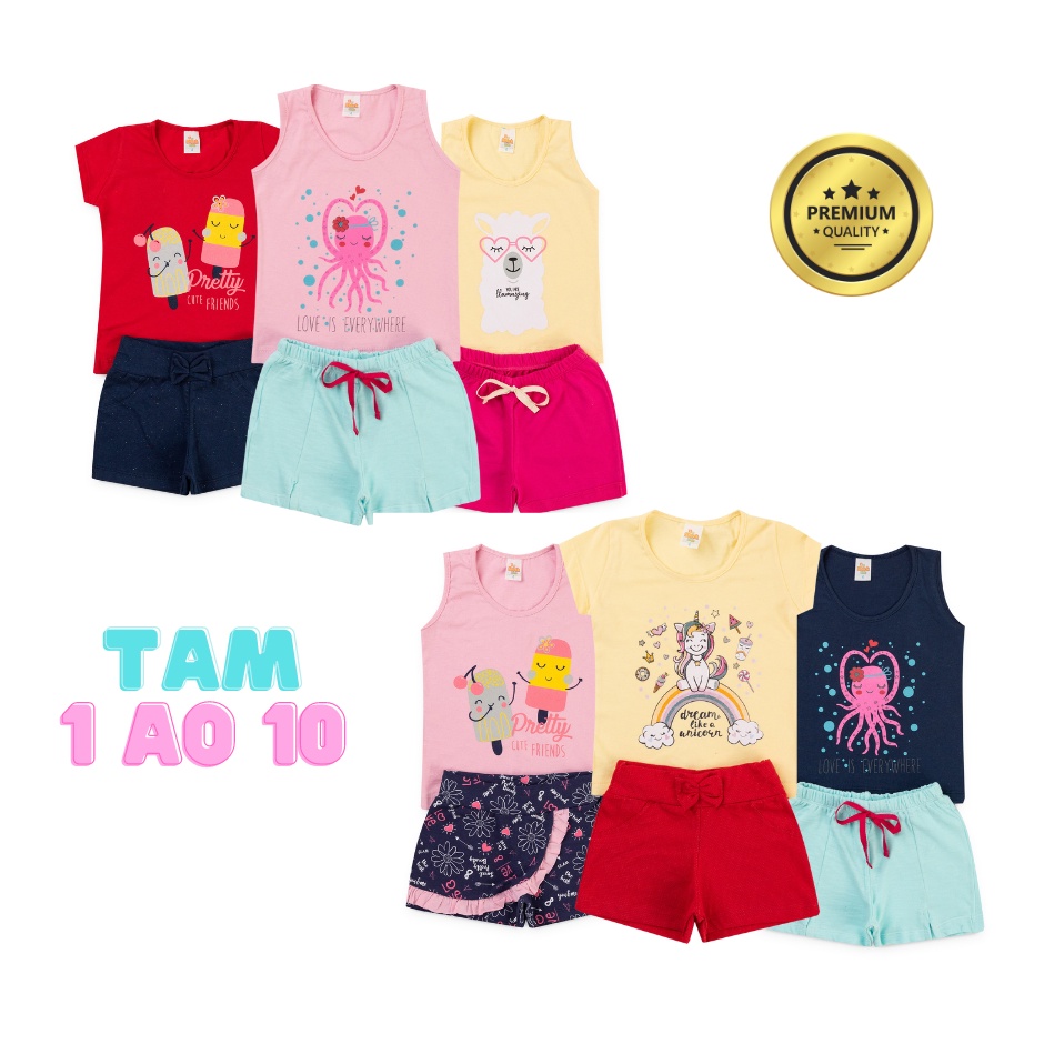 Kit com 6 peças Roupa Infantil Menina Verão- 3 Conjunto Infantil ...