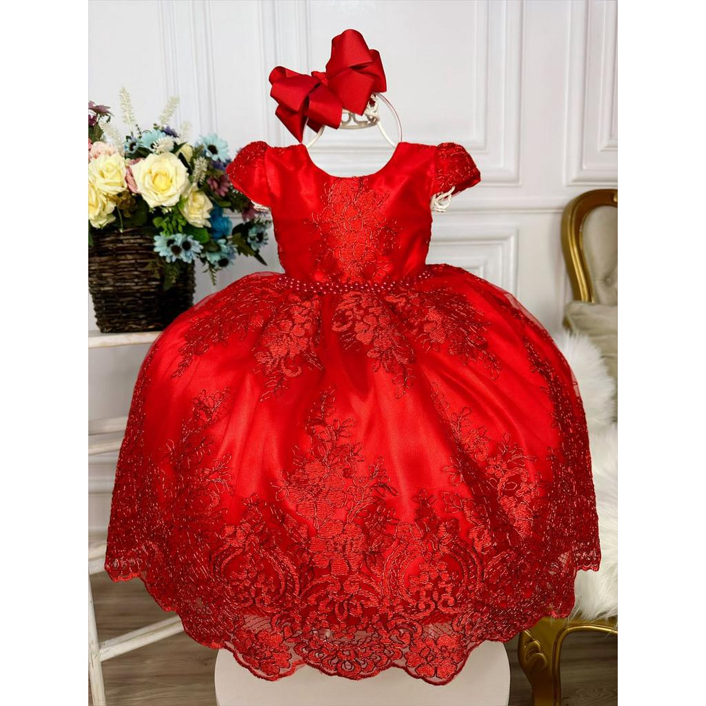 Vestido Infantil Vermelho Realeza De Luxo Para Princesa Natal Daminha  Casamento Formatura | Shopee Brasil