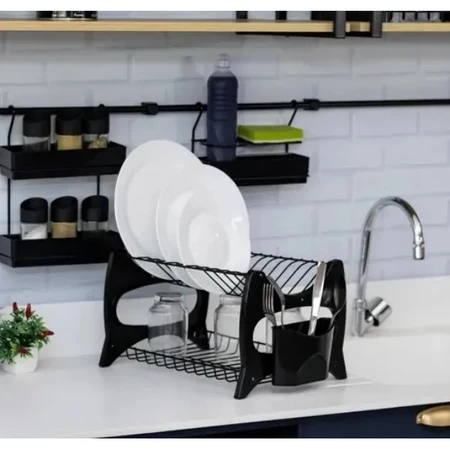 Escorredor de louças duplo para cozinha com porta talheres