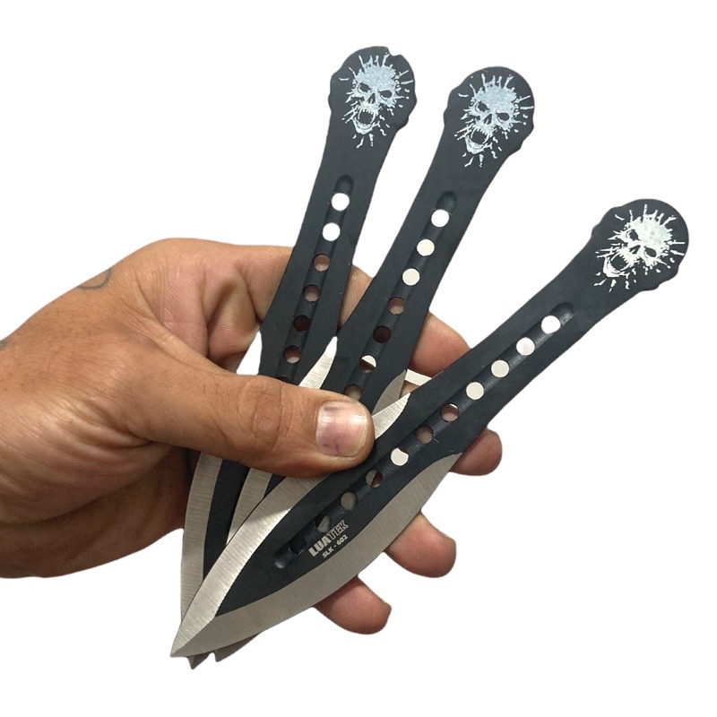 kit faca de arremesso caveira preta tática pesca camping