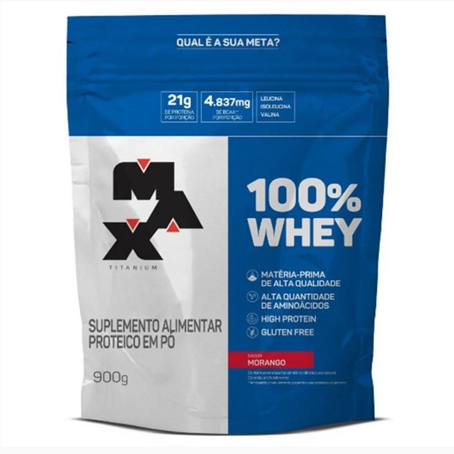 Whey Protein 100% – 900g (Refil) – Morango – Max Titanium