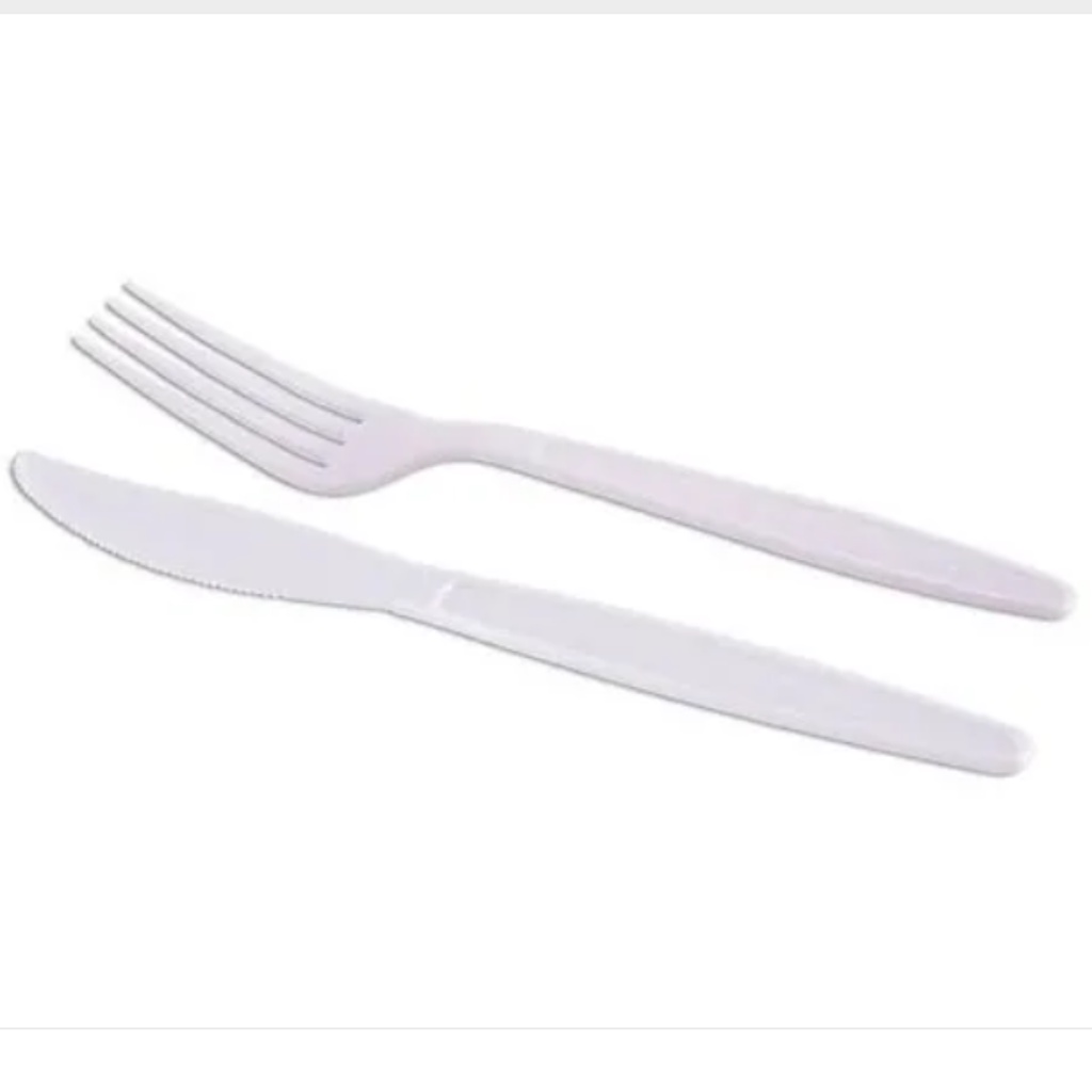 50 Talheres Plásticos Descartáveis para Refeição Garfo Faca Colher