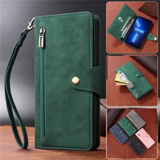 Capa Carteira Flip De Couro Com Zíper Para Samsung Galaxy A13 A22 A23 A32 A33 A52 A53 A73 A52S M23 M32