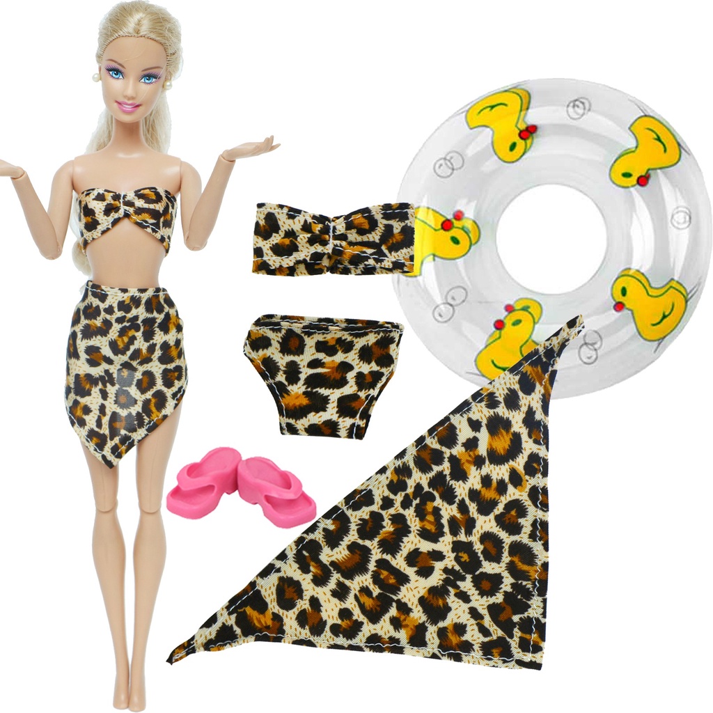 Maiô Biquíni Para Boneca Barbie + Boia e Par de Chinelinho Moda Praia  Roupinhas Acessórios Verão 08p