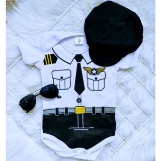 Body temático bebê menino Aviador Piloto de avião/Polícial /Body profissões/Fantasia mêsversàrio