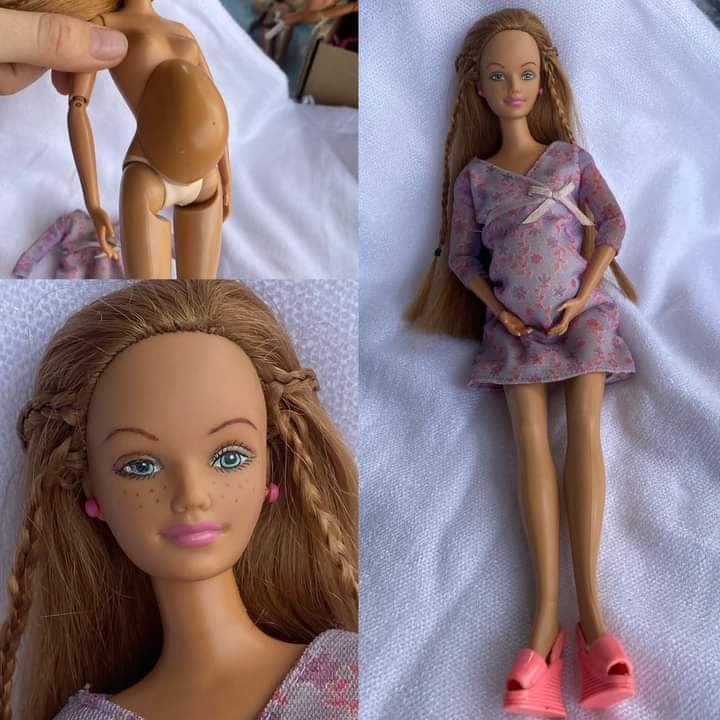 Boneca barbie gravida mais carrinho bebe