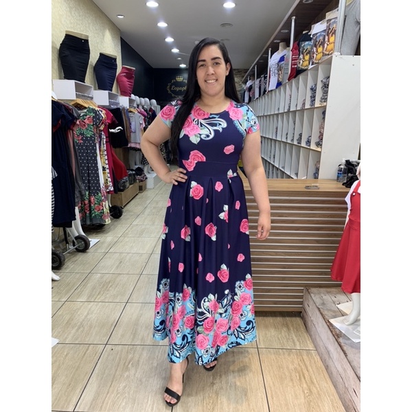 Vestido longo best sale barrado floral