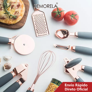 7 unidades de espremedor alho ouro rosa cortador pizza conjunto dispositivos cozinha abridor latas para cozinhar utensílios cozinha acessórios cozinha de alta qualidade