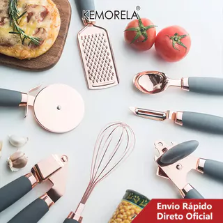 7 unidades de espremedor alho ouro rosa cortador pizza conjunto dispositivos cozinha abridor latas para cozinhar utensílios cozinha acessórios cozinha de alta qualidade
