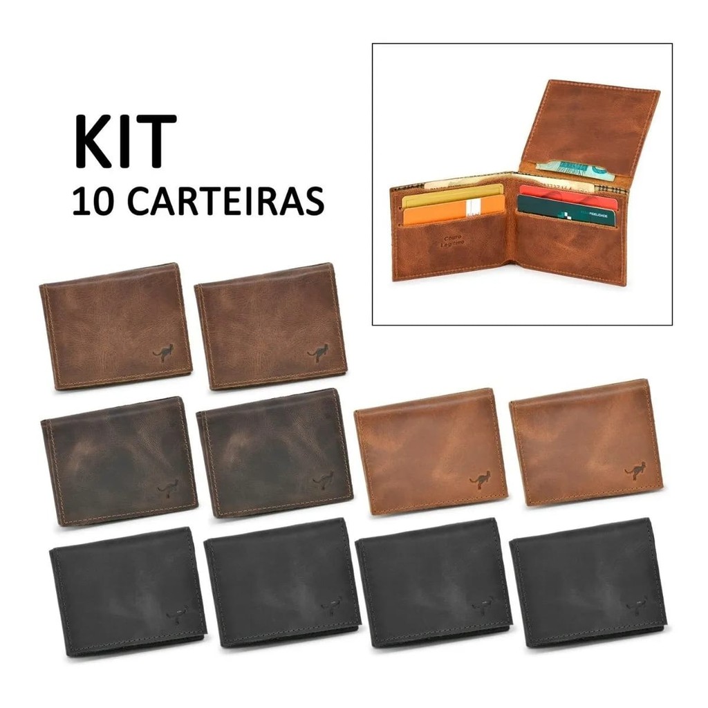 Kit Carteiras Masculina Couro Legítimo Modelo L S plástico atacado revenda Shopee Brasil