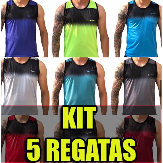 Kit 5 Camisetas Regata Dry Fit Masculina 100% Poliéster Corrida Academia