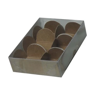 Embalagem M134 para 6 doces em papel Kraft e branco - 12x09x03 cm - Pacote com 10 unidades *ACOMPANHA FORMINHA*