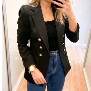 Blazer Feminino Alfaiataria Acinturado Botões Social Moda Roupa