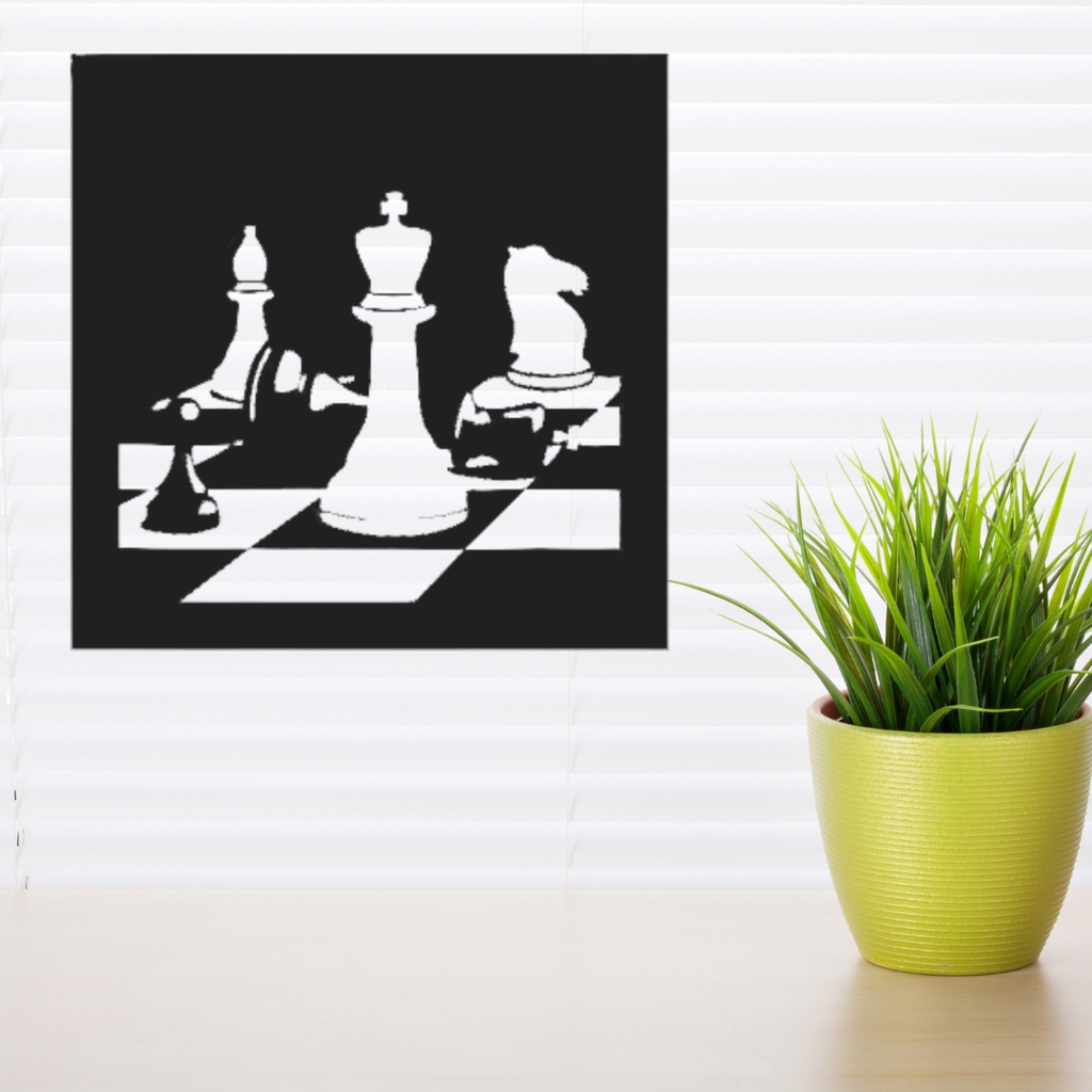 Quadro decorativo desenho jogo tabuleiro de xadrez amarelo