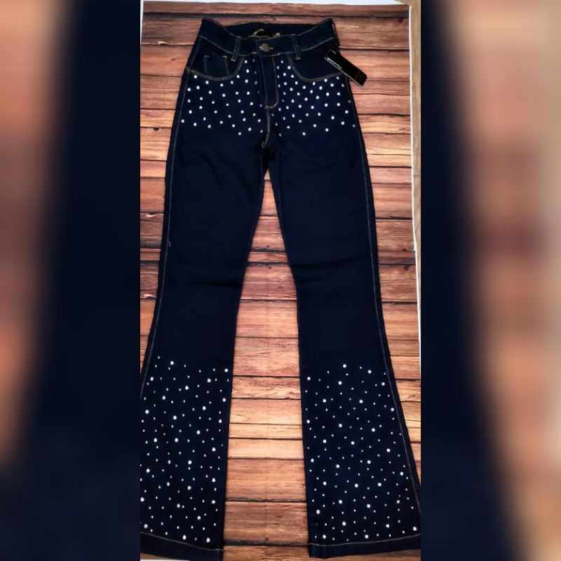 Calça jeans feminina com 2024 pedrarias