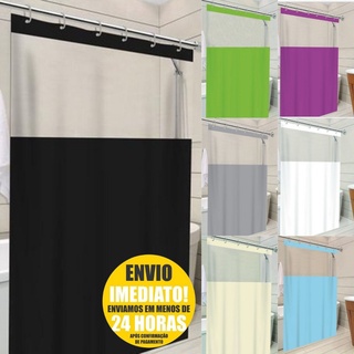 Cortina Box Com Ganchos Pvc 100% Antimofo 1,38 X 1,98 C/ Visor Transparente