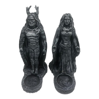 Kit Castiçal Casal Deus Deusa Wicca Wiccaa Resina 18cm Prata