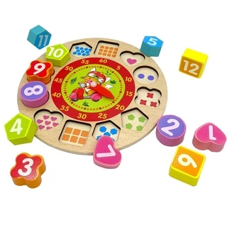 Relogio Em Madeira Blocos Didaticos Pedagogico - Dm Toys