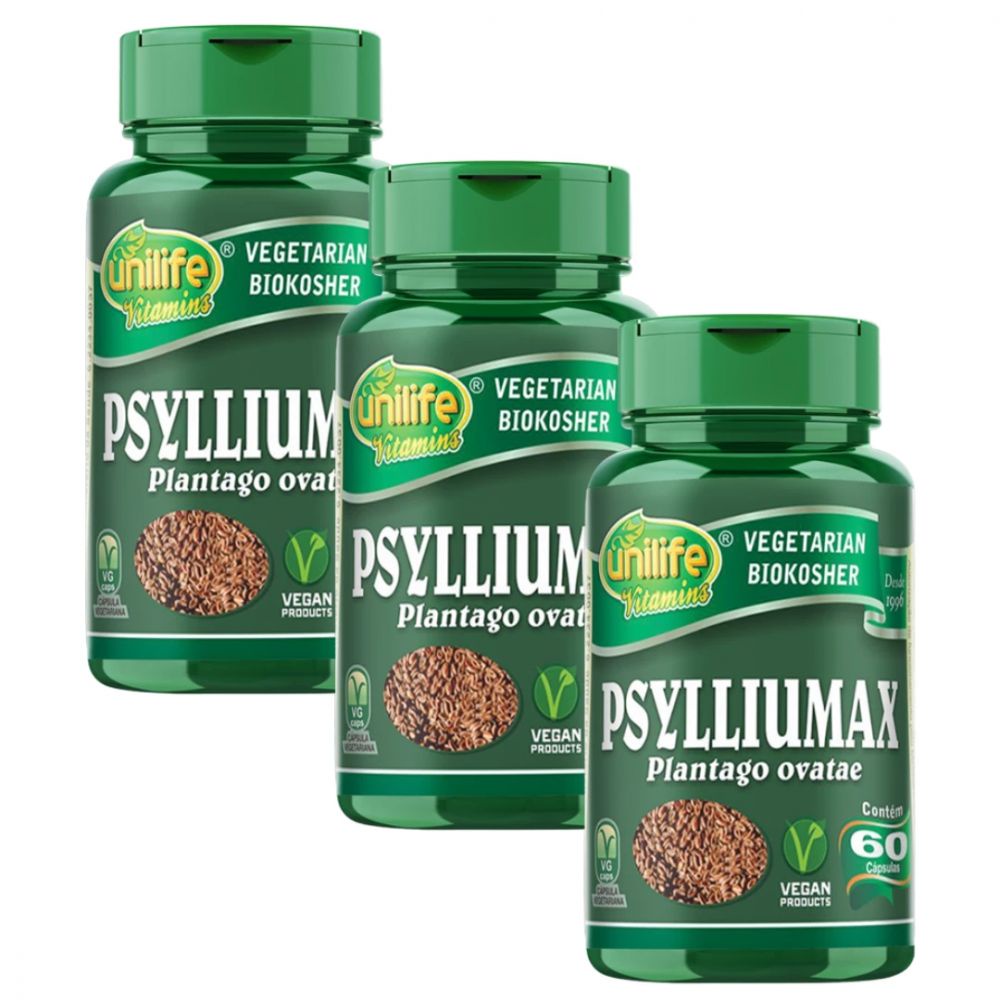 Kit Com 3 Psylliumax Unilife 60 Cápsulas 550mg - (plantago Ovata ...