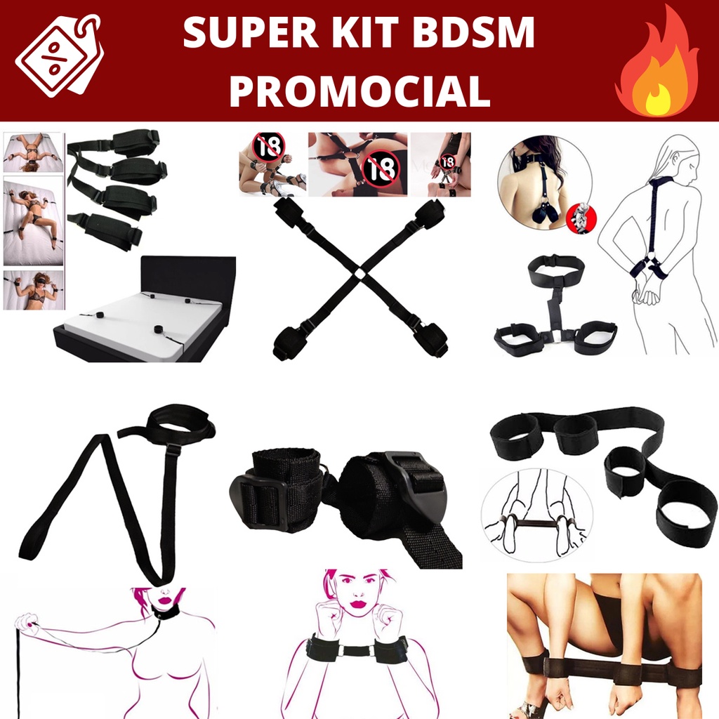 Super Kit Bdsm Pe As Algemas Coleira Amarra Prender Na Cama Em X