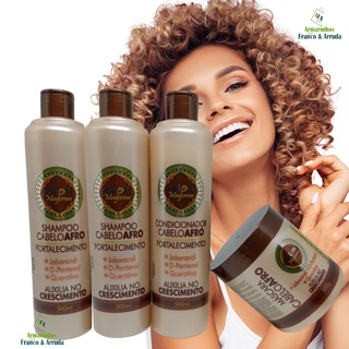 Kit de Cachos CabeloAfro Salon Maycrene Crescimento e Fortalecimento com Jaborandi, D-Pantenol e Queratina 4x500ml (2 Shamp + 1 Cond + 1 Másc)