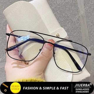 (JIUERBA) Novos Óculos De Moda Metal Quadrado Fashion Retro Double Beam Oversized Anti Blue Light Eyeglasses