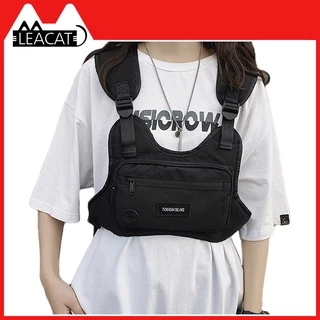Leacat Bolsas para peitos masculinos Hip Hop Streetwear Bolsas de cintura de grande capacidade unissex casual colete tático Bolsa utilitária para peitorais