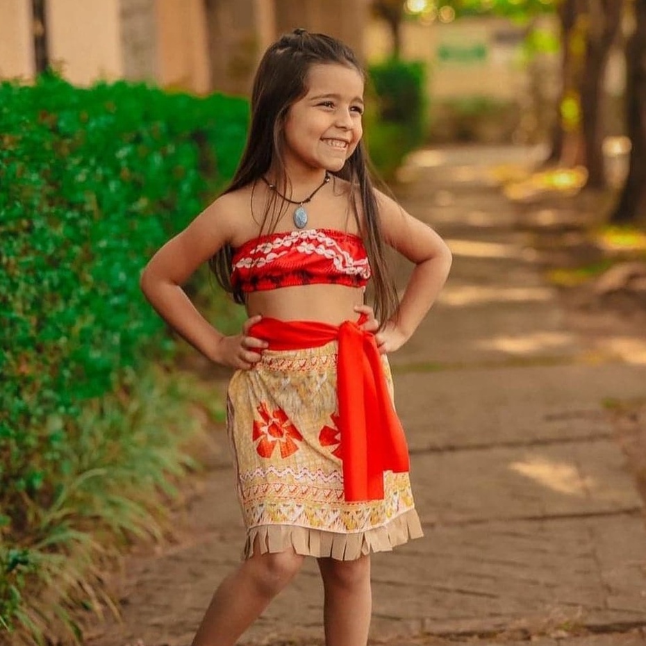 Fantasia Menina Roupa Moana Infantil Festa Aniversario Colar