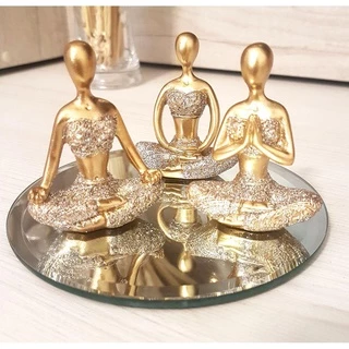 Kit Com 3 Estátuas Enfeite Decorativo Meditação Posições De Yoga 6cm + Bandeja Espelhada em Oferta na Shopee