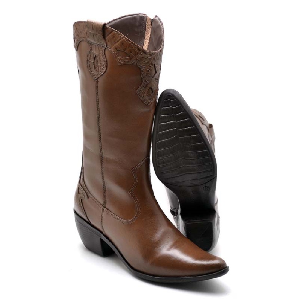 Bota Feminina Com Detalhes Cano Alto Country Bico Fino Sapataria ...