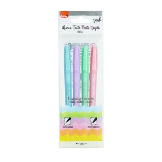 Marca Texto Tons Pastel BRW Ponta Dupla com 4 Cores