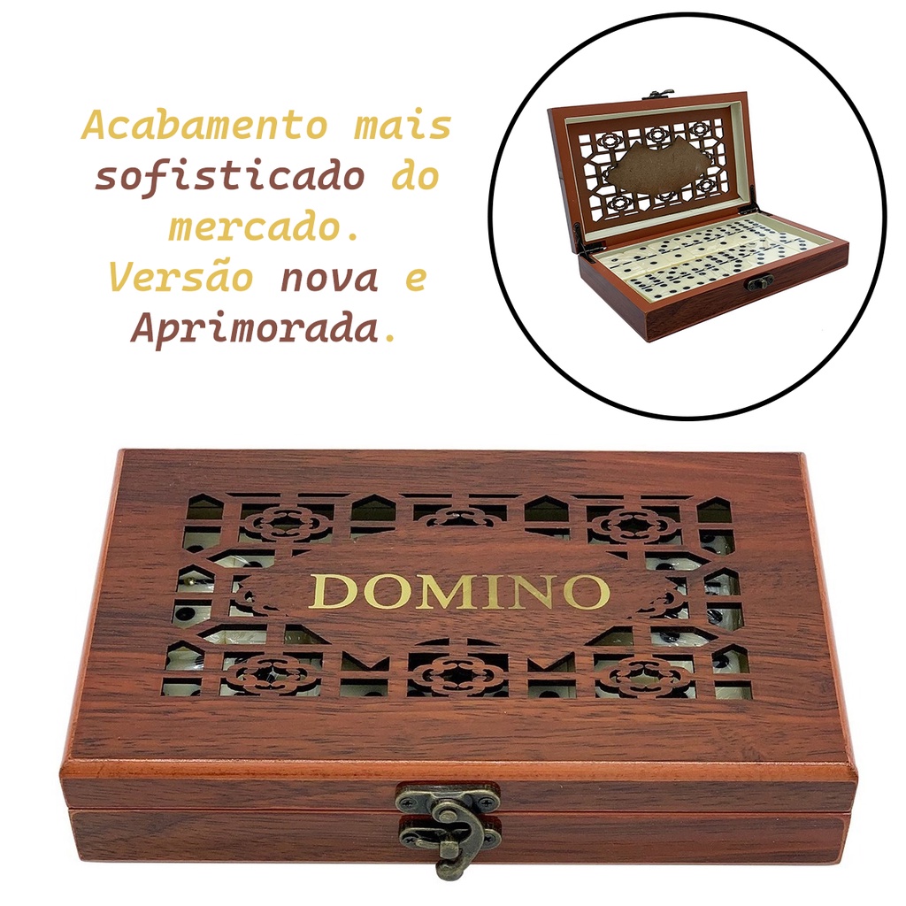 Jogo Domino de Osso Profissional Com Estojo de Madeira 28 Peças