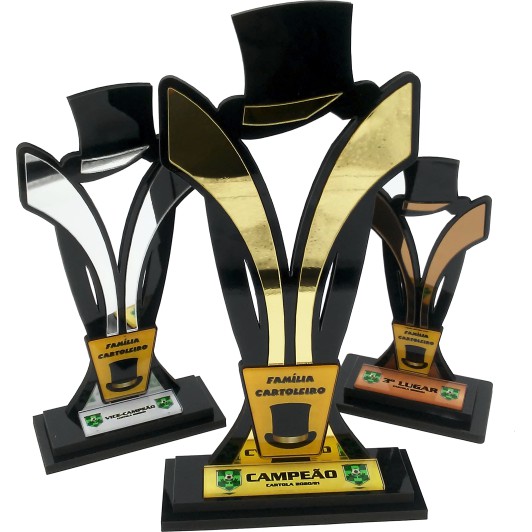 Troféus Personalizados Cartola - Kit de troféus com 03 und