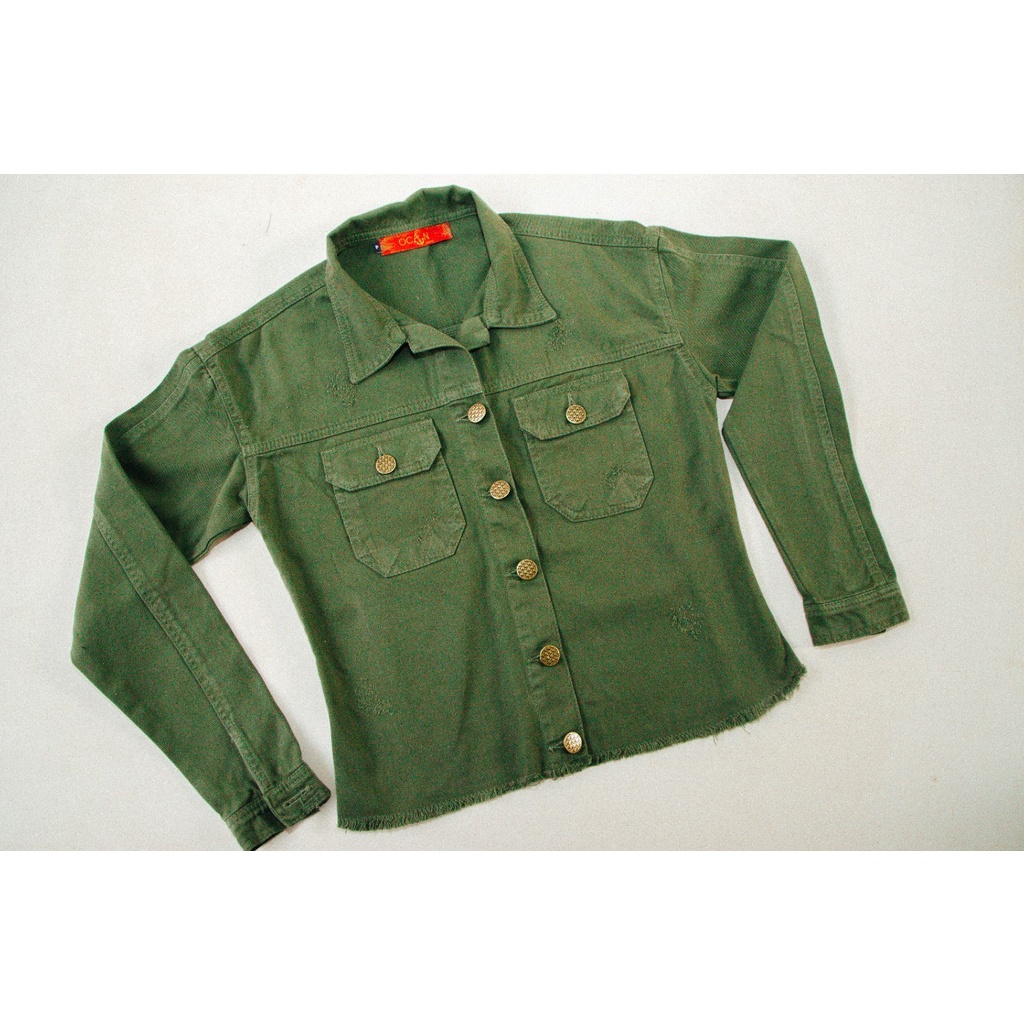 Jaqueta jeans feminina verde clearance militar