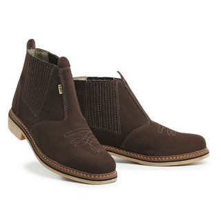 Botina Bota Country Rodeio Texana Couro Bovino Legitimo Solado Borracha Latex Anti Derrapante Pronta Entrega Tamanhos Especiais 33 ao 47 Nobuck Café